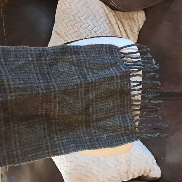 Polo Ralph Lauren Lambswool Reversible Plaid Fringe Scarf Black Gray Purple - Picture 3 of 8